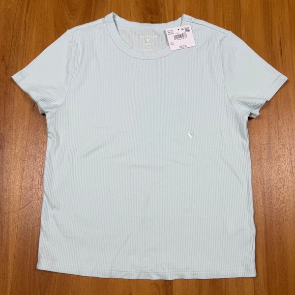 American Eagle Outfitters Tops - American Eagle Ribbed Short Sleeve T-Shirt Mint Green Crew Neck Top L 037-2370